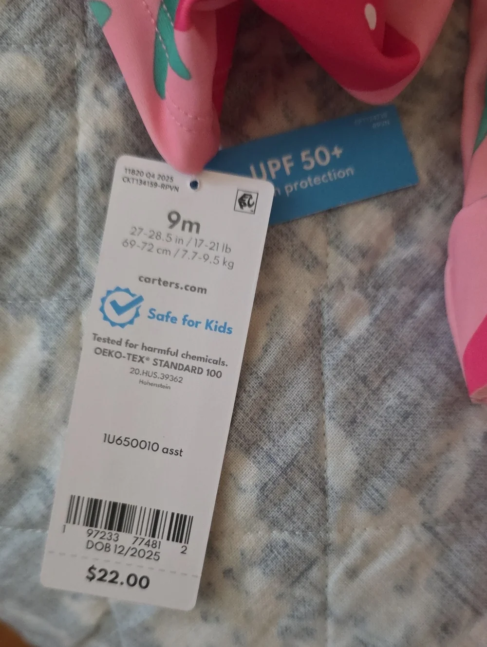 Carter's Strawberry Two-Piece Swimsuit Pink & Green Baby 9M NWT